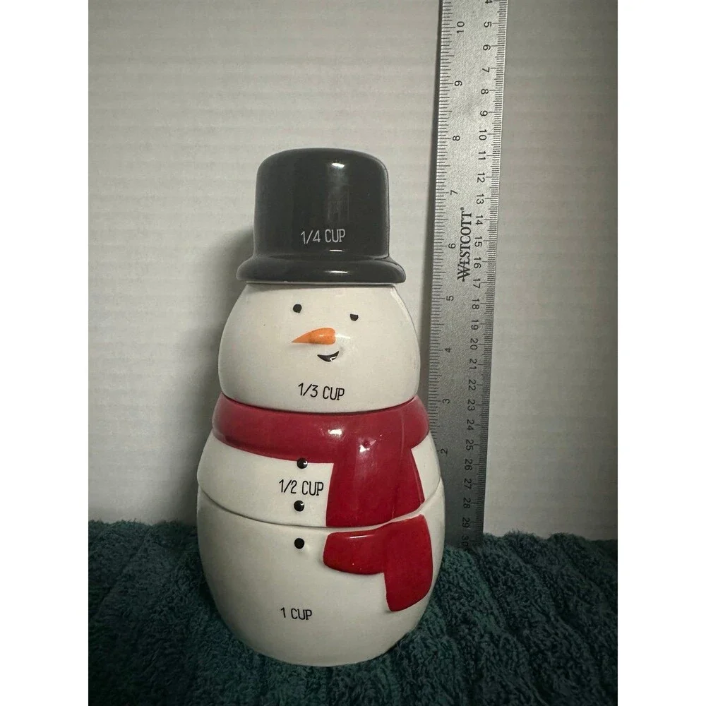 VTG Newclassic Christmas Ceramic Snowman Stackable Set of 4 Measuring Cups